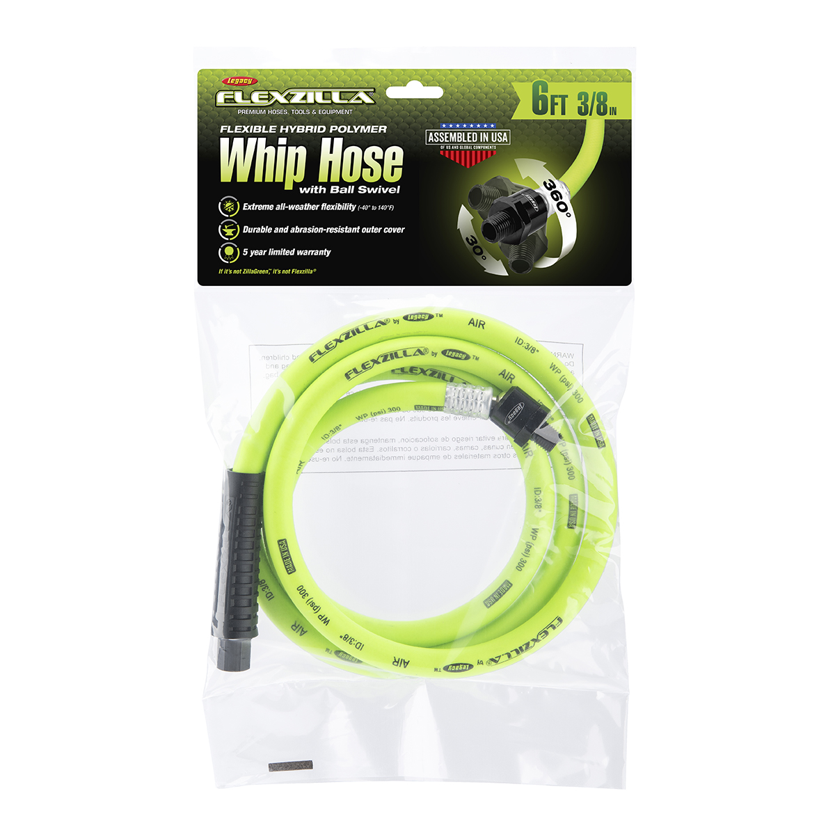 Flexzilla Ball Swivel Whip Air Hose 3/8 in. x 6' HFZ3806YW2B - Agzaga