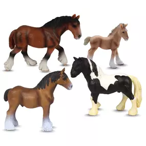 Draft Horse Bundle | Hand-Painted Clydesdale Stallion, Mare, Colt & Standing Horse | Zaga Toys Farm Collection
