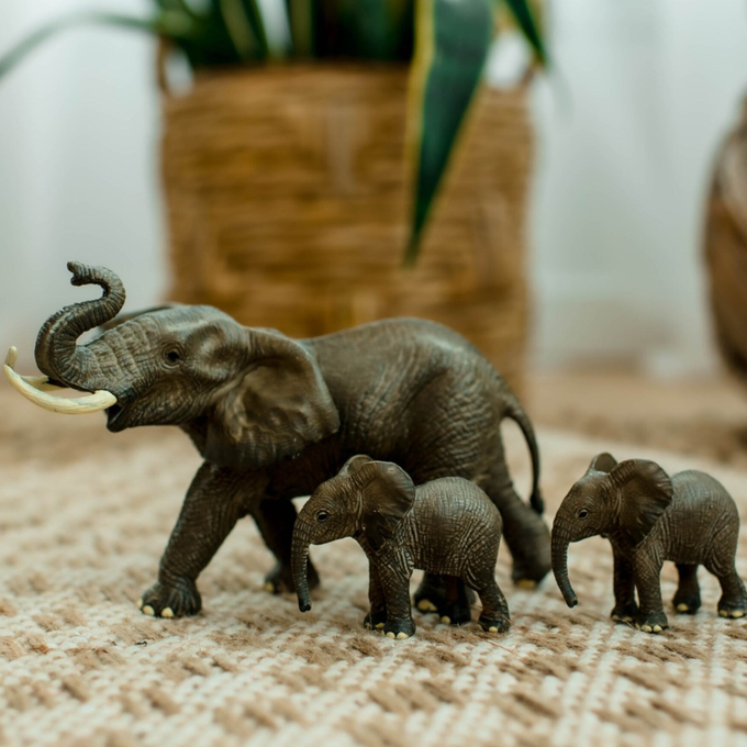 Momma Elephant and Calves Bundle | Hand-Painted Safari Toy Set