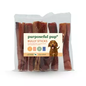 Purposeful Pup 6-Inch Bully Stick Dog Treats – 10 Pack