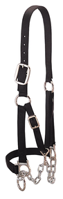 Weaver Livestock Heavy-Duty Livestock Restraint Halter with Chain Chin Choker – 1" Double-Stitched Nylon Control Halter 