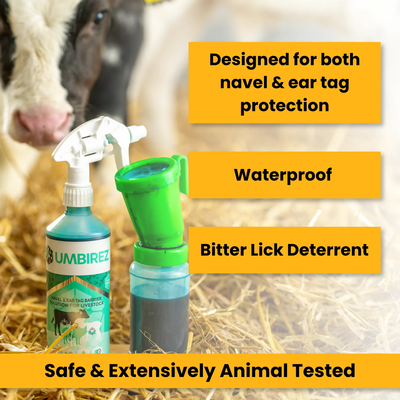 UMBIREZ™ Navel and Ear Tag Barrier Solution with Sprayer – 500ml/16.9 Fl Oz
