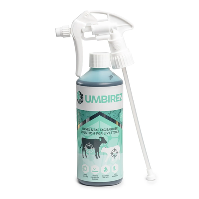 UMBIREZ™ Navel and Ear Tag Barrier Solution with Sprayer – 500ml/16.9 Fl Oz