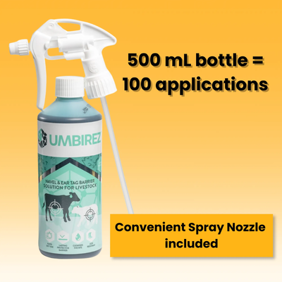 UMBIREZ™ Navel and Ear Tag Barrier Solution with Sprayer – 500ml/16.9 Fl Oz